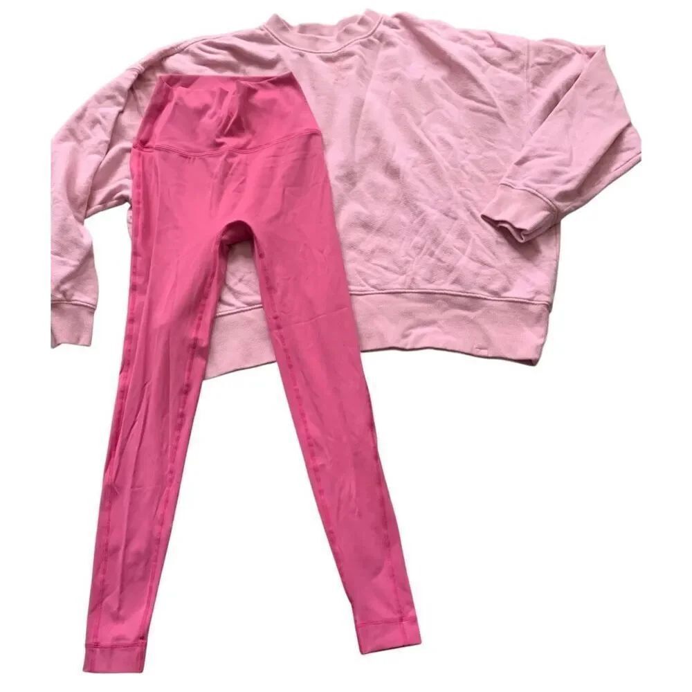 SET ACTIVE hot pink Airluxe Leggings & Oversized Sweatshirt Set Lot sz S